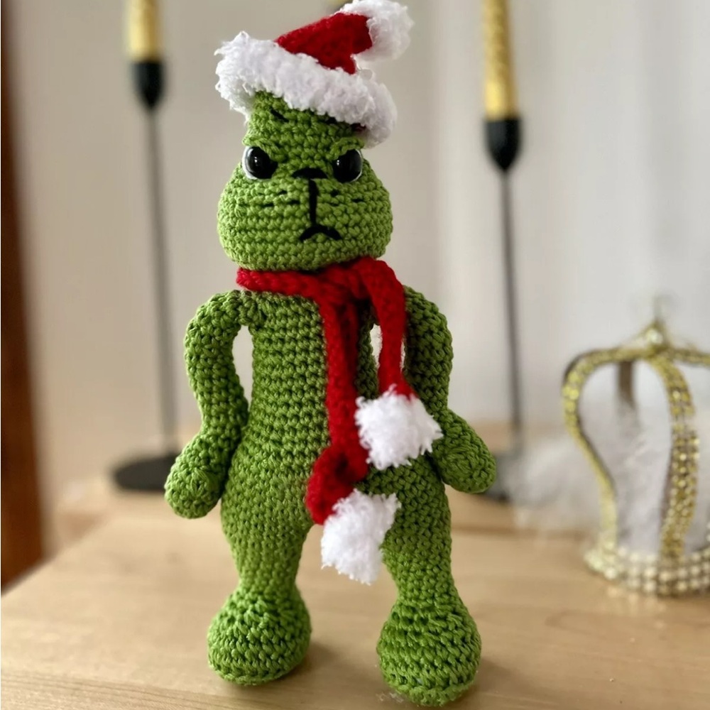 Crochet The Grinch Handmade Doll Plush Stuffed Animal Knitted Toy